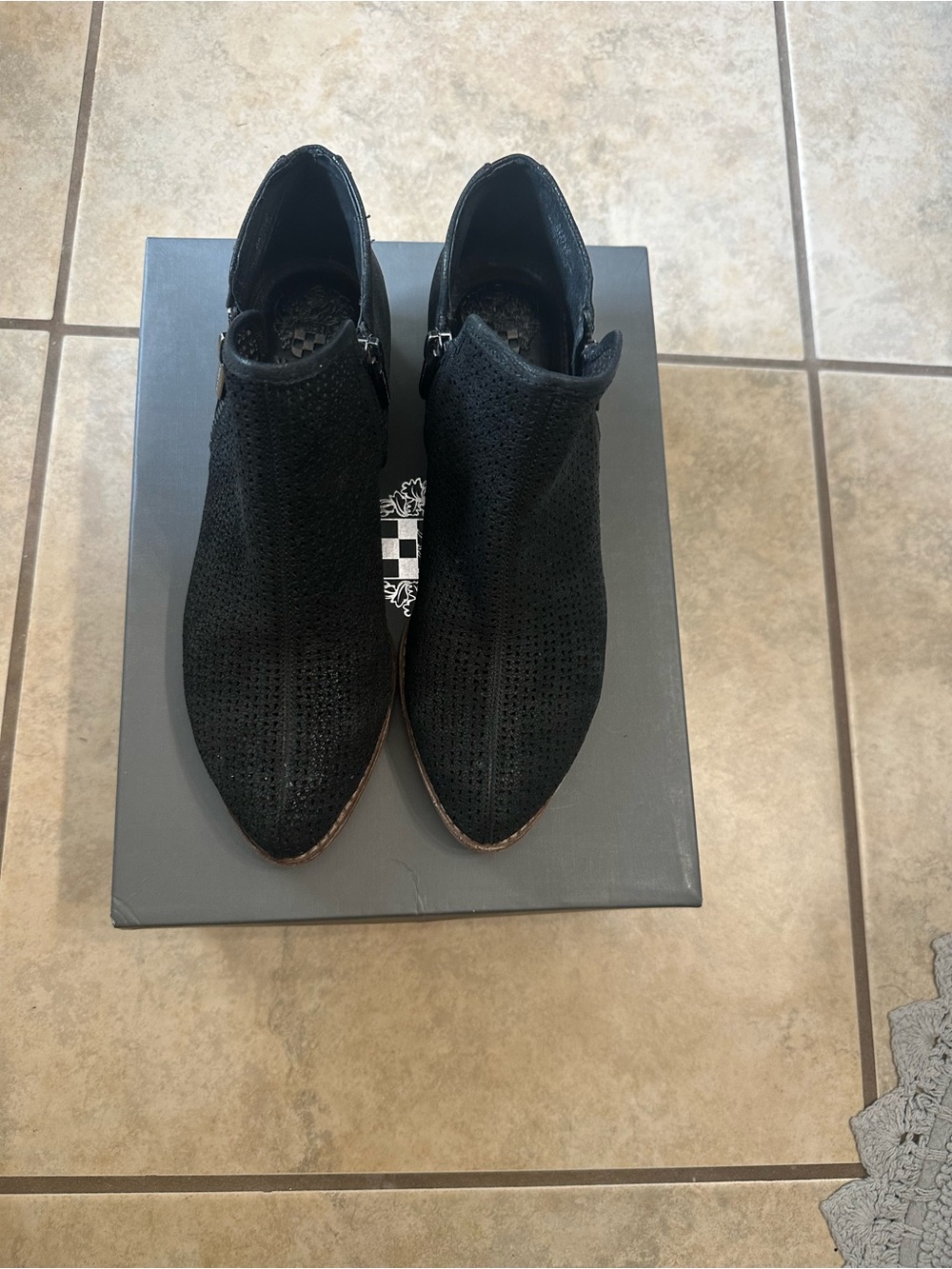 Vince Camuto Black Perforated Pointed Toe Ankle Booties